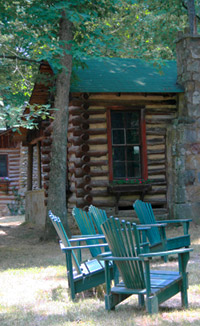 Adirondack chairs outside the fly tying hut