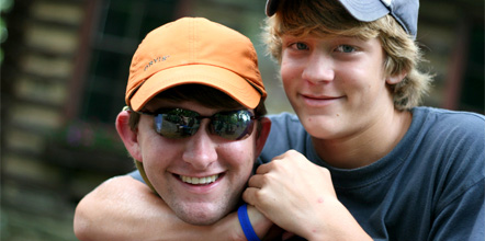 Counselor and camper having fun at camp