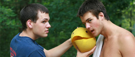 Summer camp counselors goofing off