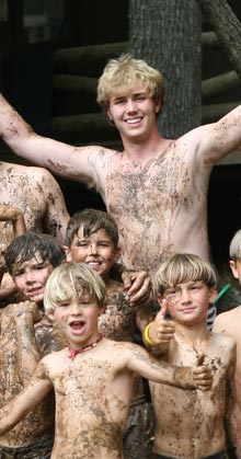 Muddy campers and their counselors